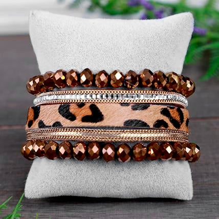 Cheetah print animal hide stacked Bracelets