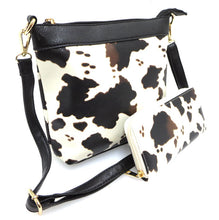 Load image into Gallery viewer, Black and Cow Print 3 Piece Set Purse
