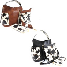 Load image into Gallery viewer, Brown and Cow Print 3 Piece Set Purse
