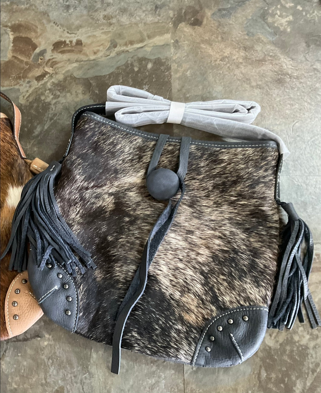 Grey and Cowhide Button Purse