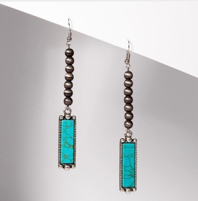 Turquoise Stone Beaded Pendent Earrings