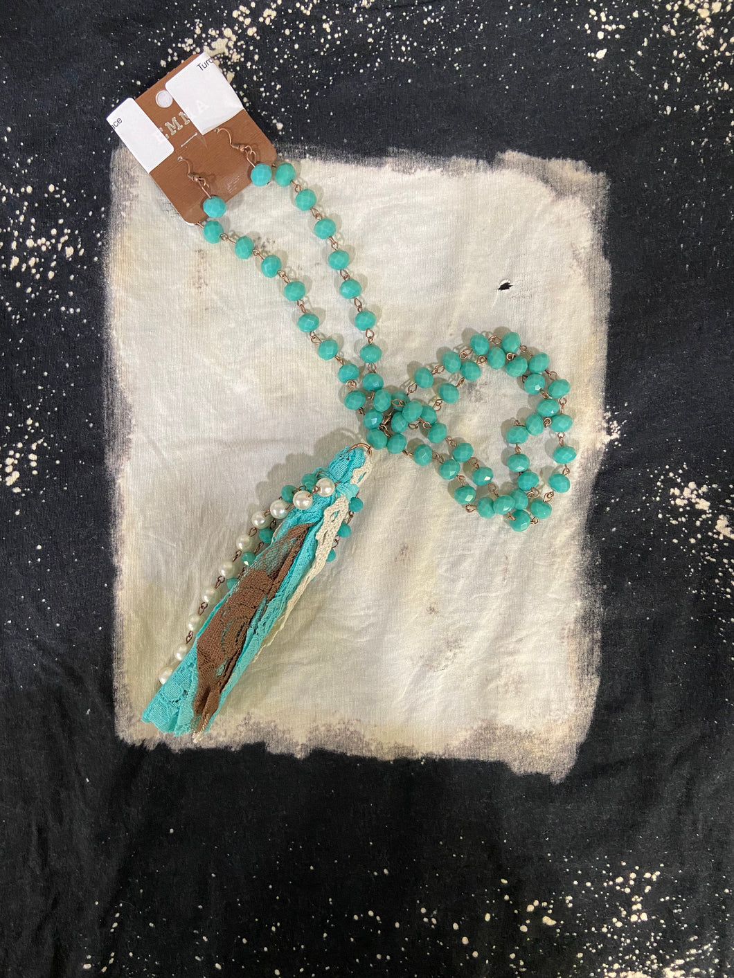 Turquoise and White Tassel Necklace