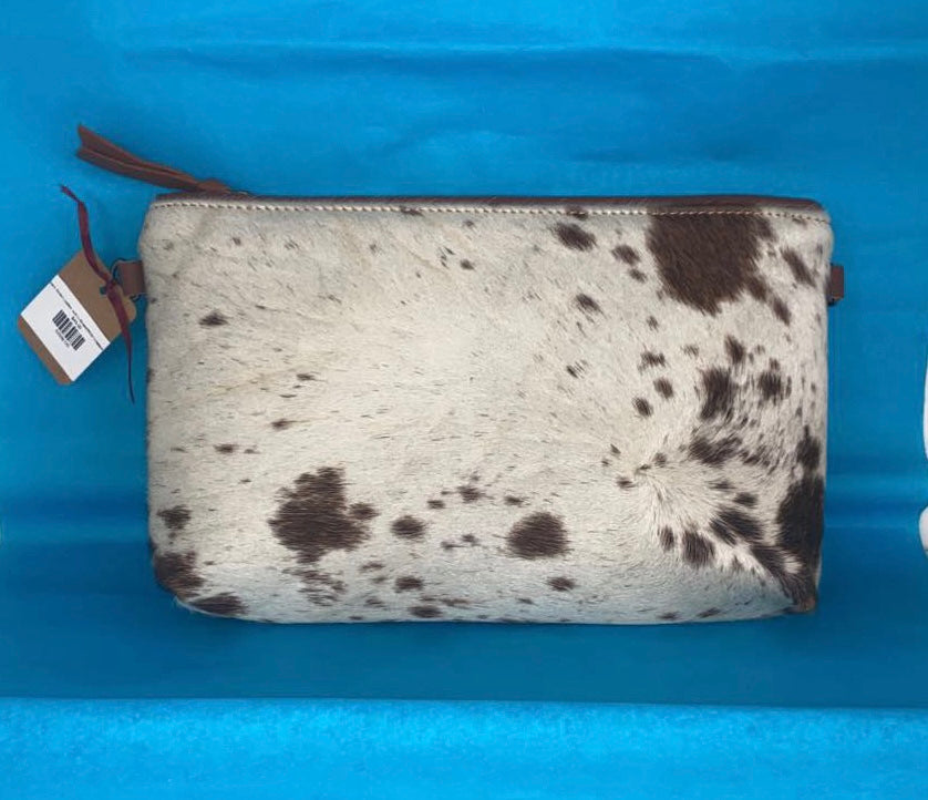 Grace Brown Leather and Lt Brown/White Cowhide Purse