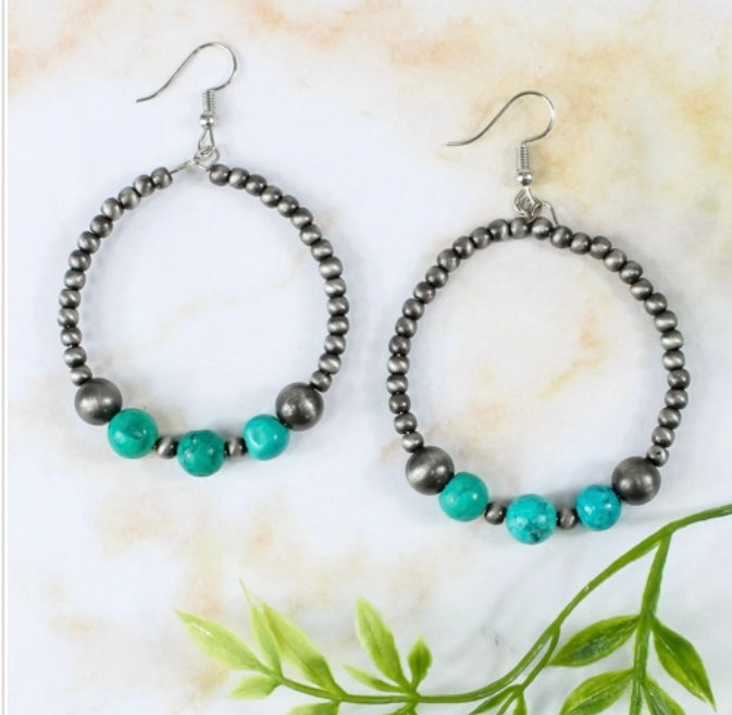 Silver and Turquoise Beaded Earrings
