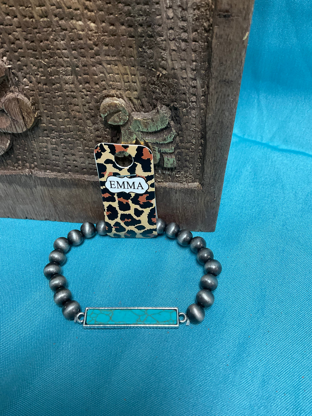 Turquoise and grey bar bracelet