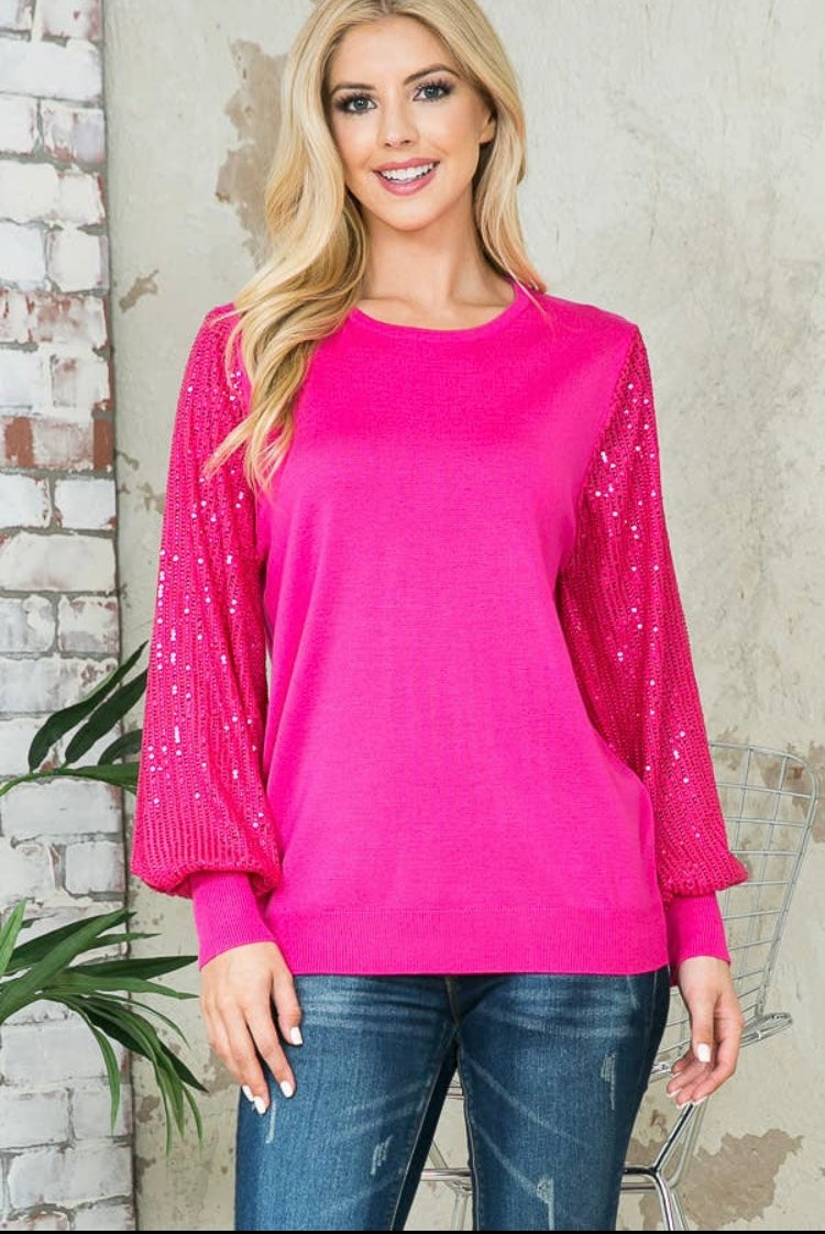 Girls Night Out Pink Sequin Solid Top