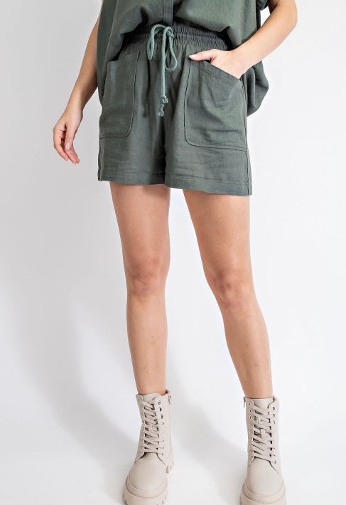 Olive Linen Shorts