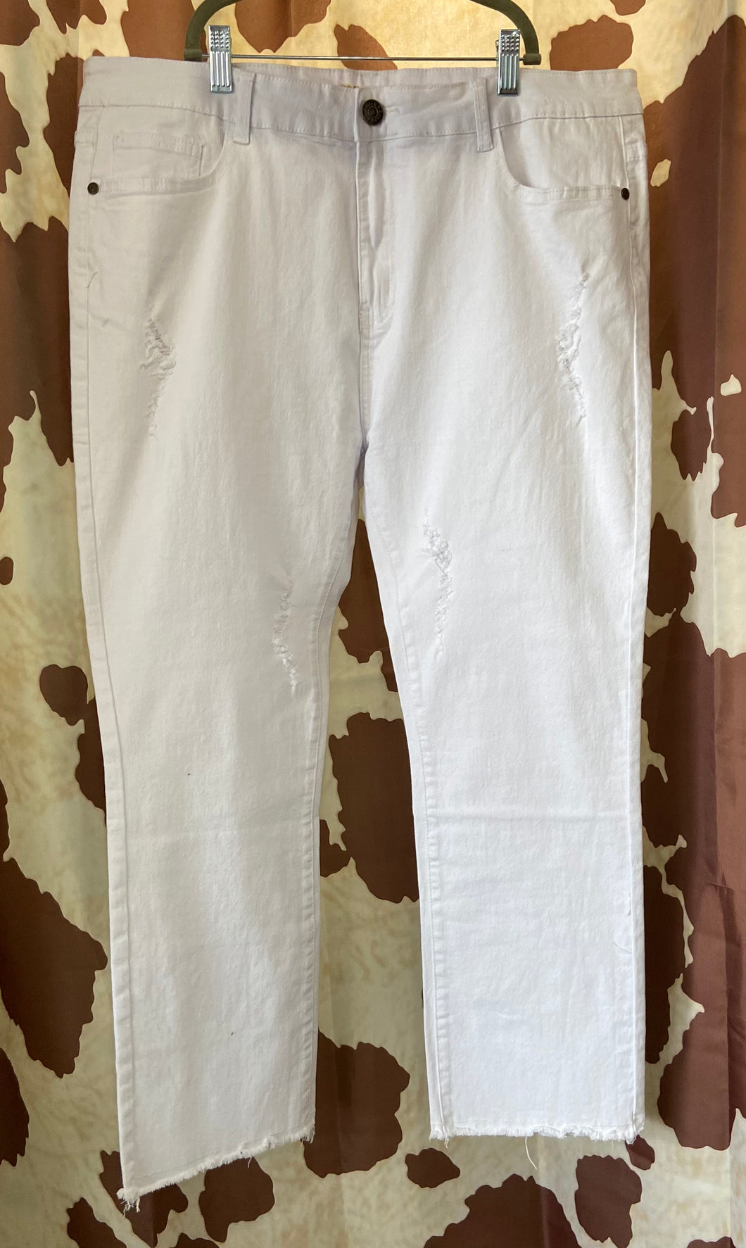 Southern Stich Straight Leg Destressed White Jeans