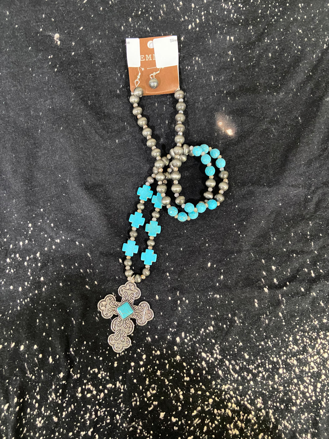 Sliver and Turquoise Cross Necklace