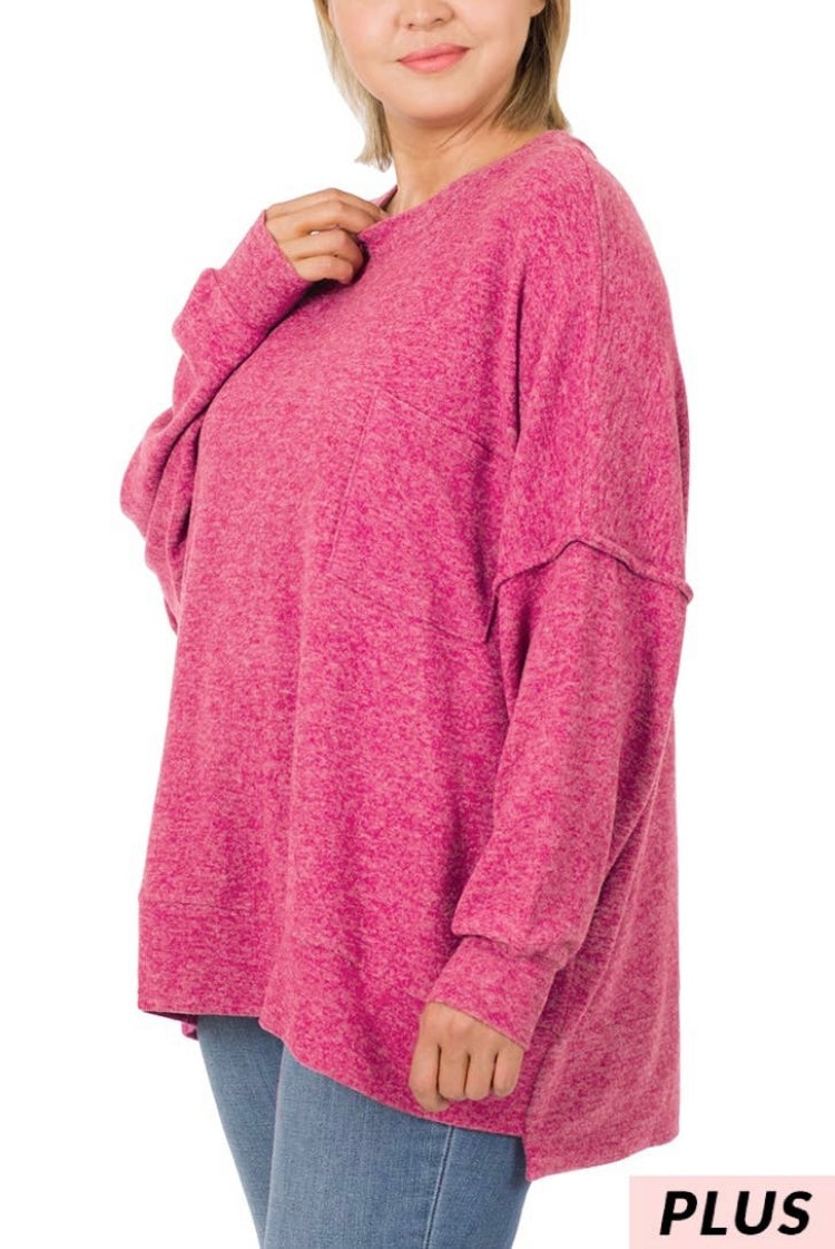 Magenta Plus Size Drop Shoulder Sweater