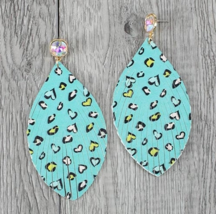 Turquoise Leopard Hearts Earrings