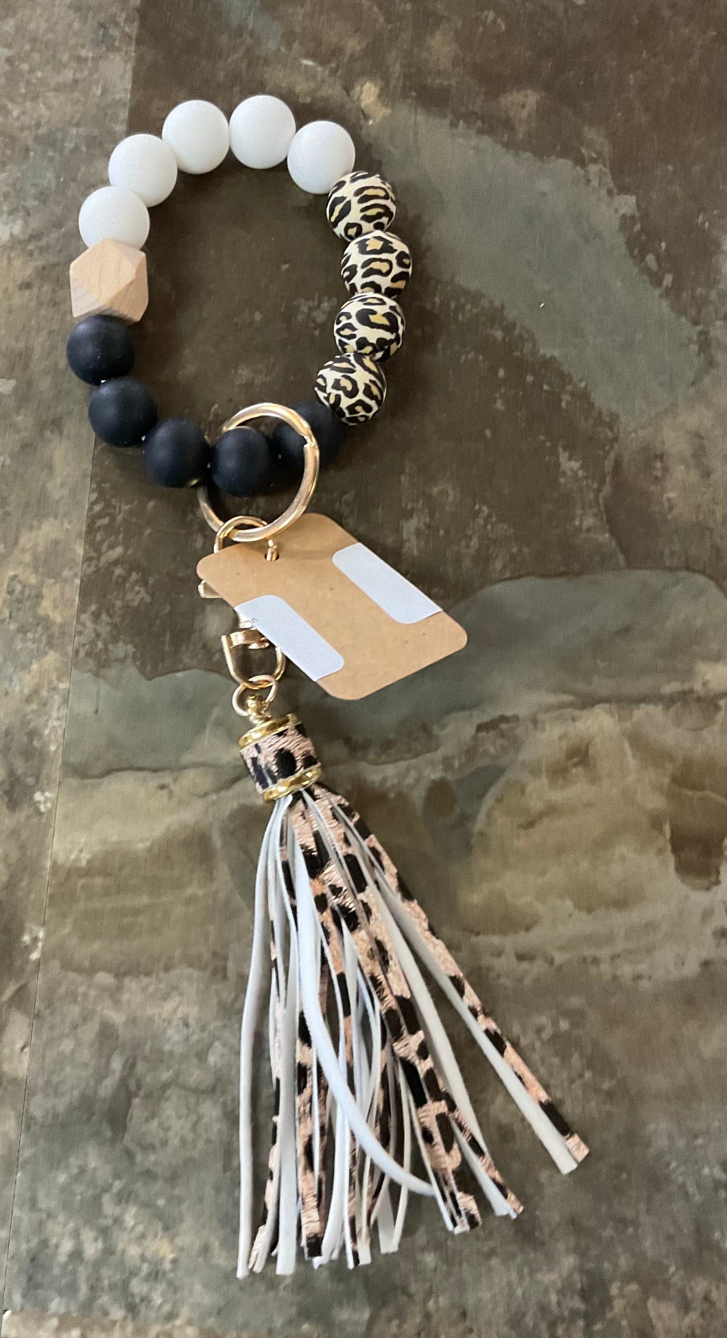 White Black and Leopard Keychain