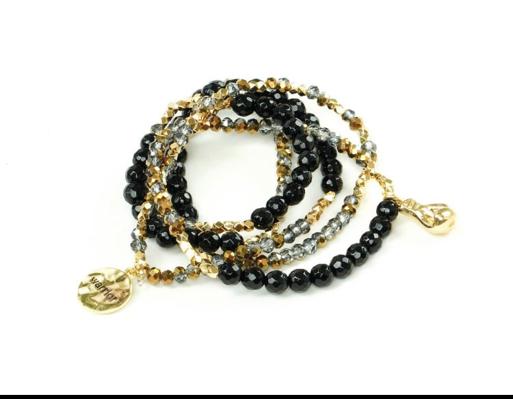 Black Agate Wrap Bracelet and Necklace- Warrior