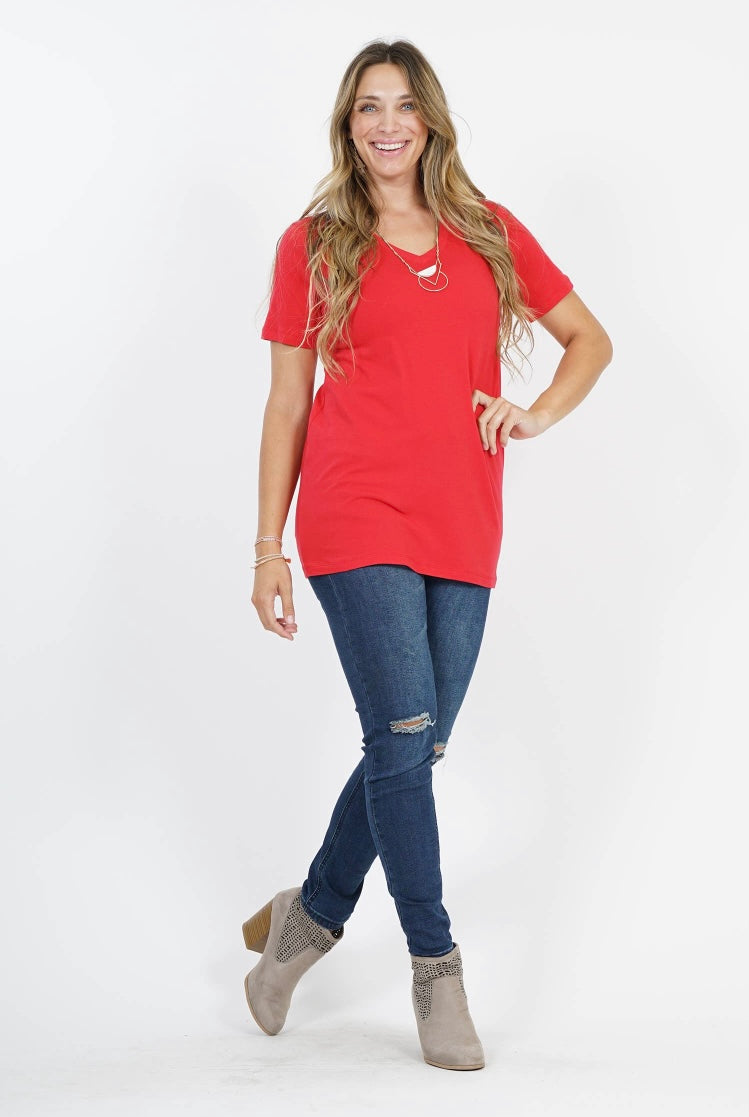 Ruby Red Plus Size V-Neck Short Sleeve Top