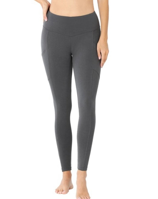 Plus Brushed Microfiber Wide Waistband Full Length Leggings with Pockets