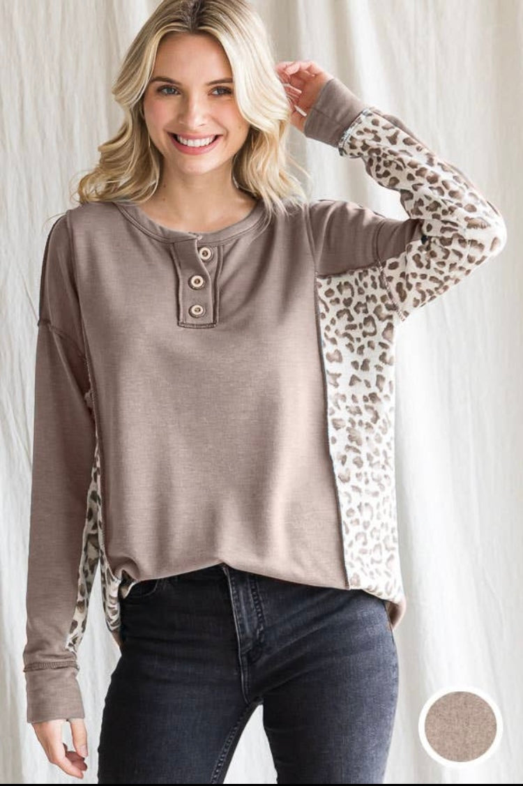 Vintage Dusty Rose and Leopard Top