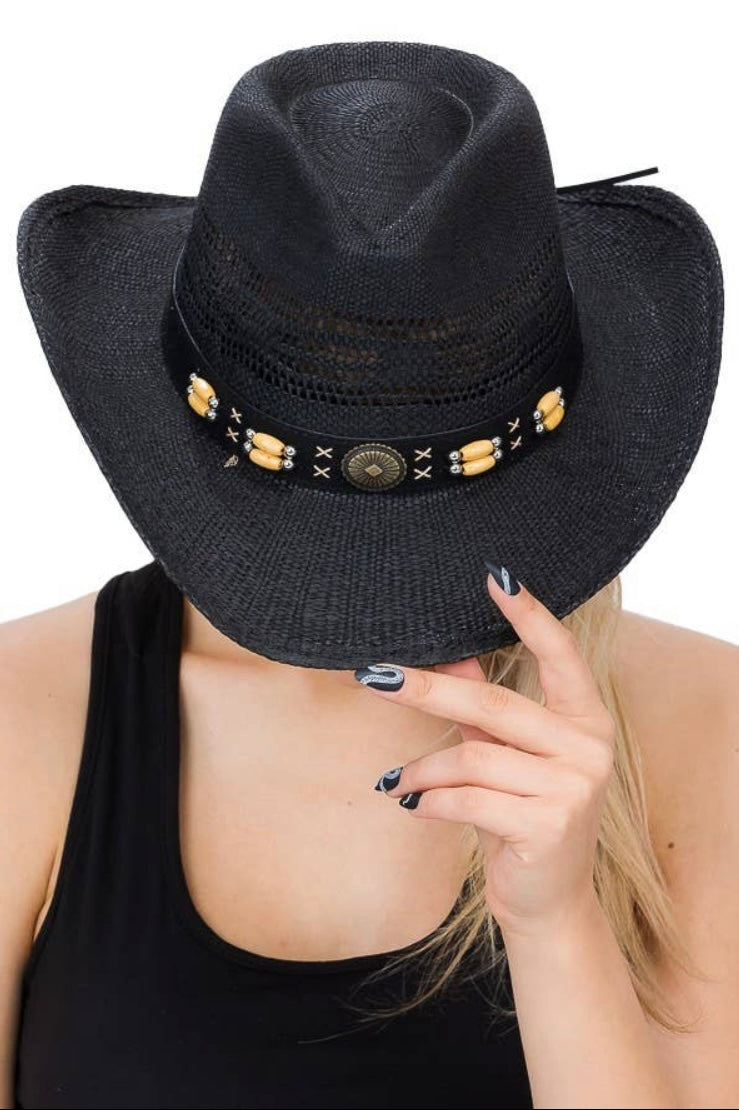 Black cowboy hat with concho