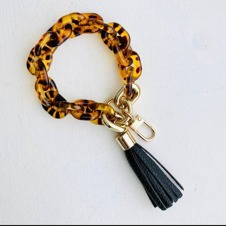 Brown Marble Boho Chain Link Keychain