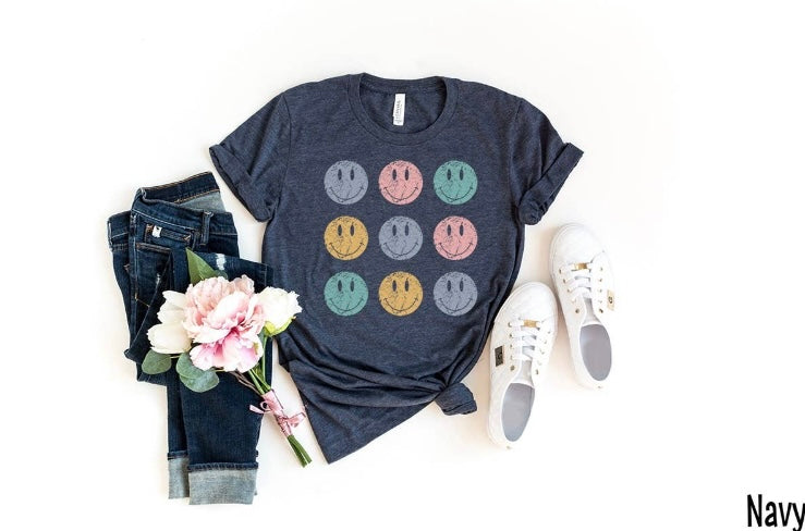 Distressed Happy Faces Tee
