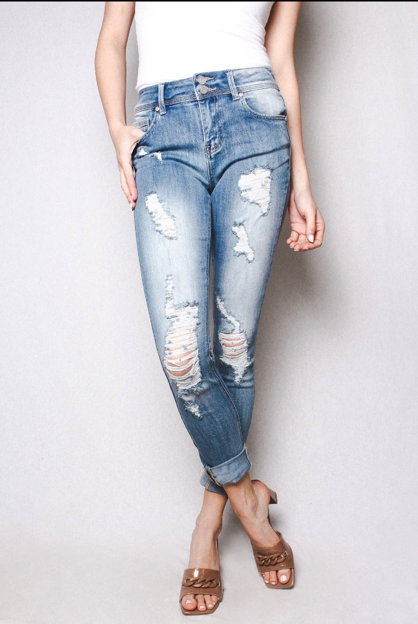 Indigo Rein High Waisted Distressed Skinny Jeans