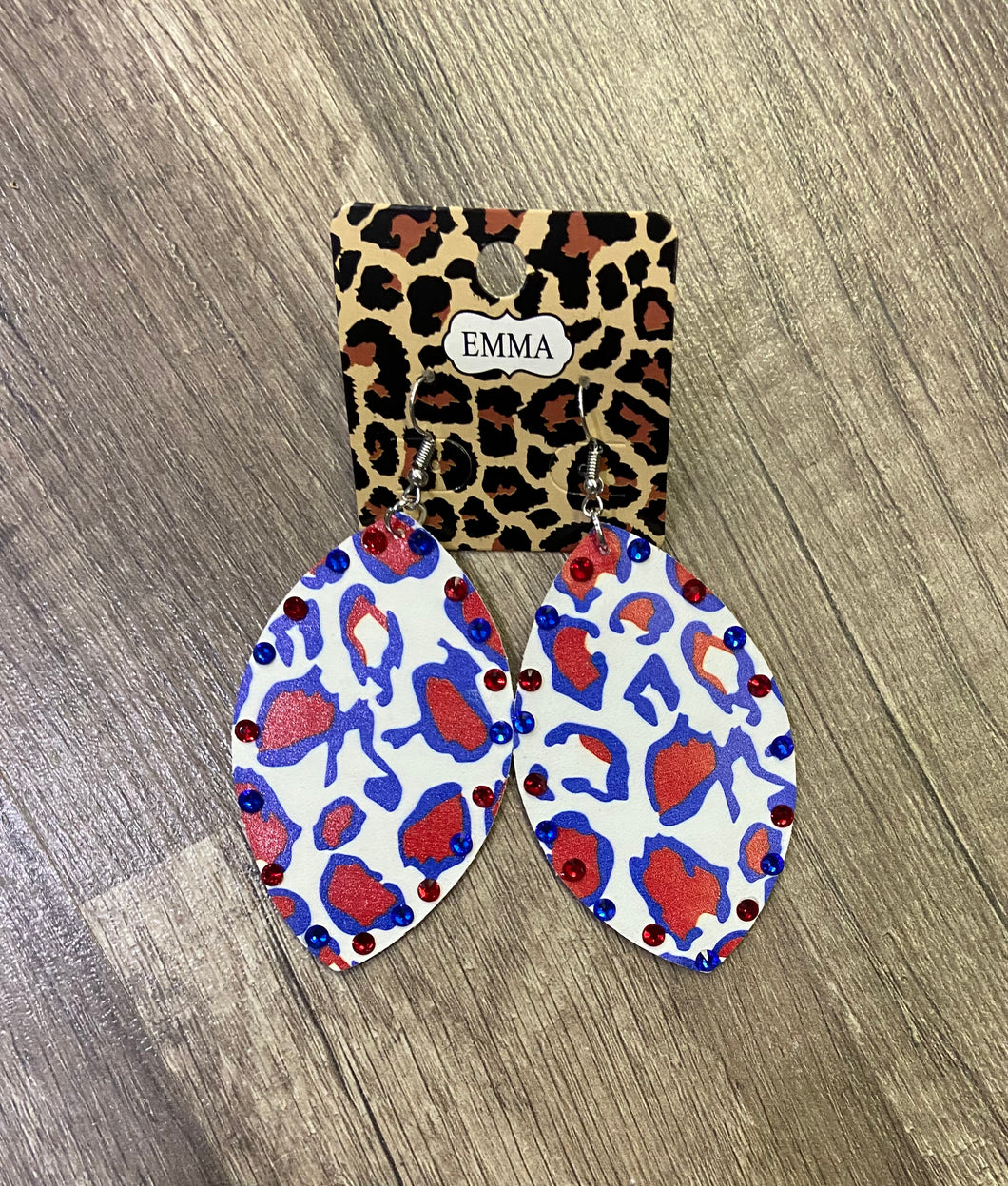 Red, White and Blue Camo Leopard Earrings
