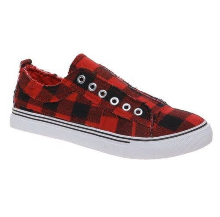 Red and Black Plaid Slip-on Shoes