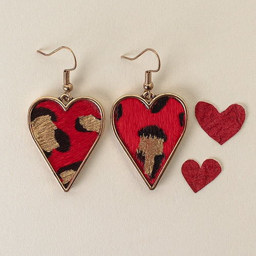 Red Leopard Heart Earrings